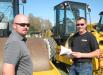 Looking over several compactors of interest are Trent Knudsen (L) and Doug Bryan of Bryan Heavy Equipment, Oelwein, Iowa.