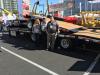(nterstate Trailers new 50-ton trailer features a new airbrake ramp system that is powered from the air system on the truck. Discussing this are Amanda and Steve Flowers of Interstate Trailers, and Joshua Laware of Laware Construction Inc., Plattsburgh, N.Y.