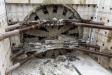 And there she is!: Bertha, the SR 99 tunneling machine, breaks into her disassembly pit. 