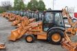 Case backhoes are lined up and ready to go to the highest bidder.