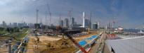 Cranes at the construction site of the Olympic Village for the 2020 Tokyo Olympics are seen at Tokyo’s Harumi area. (Photo courtesy of AP)