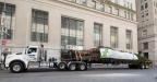 This year’s 78-foot Pine tree was transported with a Kenworth T880 from Foxboro, Mass., where the tree was cut, to the entrance of the New York Stock Exchange.