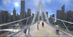 Queens Ribbon looking toward Manhattan showing dedicated lanes for bicyclists and pedestrians. (T.Y. Lin International rendering)