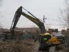 A Volvo EC250EL excavator with a Teran skeleton bucket moves material on the demolition project on Chicago’s north side.
