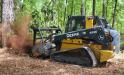 Jay Jackson of Specialize Land Solutions, Cloud, Fla., “rips it up” during his demo of a Deere 333G compact track loader equipped with an FAE UML/SSL bite limiter mulching head.
