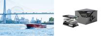 Yanmar’s hydrogen fuel cell boat (L), and the ELEO advanced modular battery system for off-road applications.