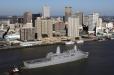 The USS New Orleans cruises past the downtown skyline of the City of New Orleans last fall en route to sea trials in the Gulf of Mexico. The New York is the fifth ship in the San Antonio Class being built by Northrop Grumman.