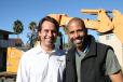 Matthew Hoelscher (L), president, Sonsray Machinery, and Ahmed Hassan, landscaping expert and TV host, prepare to transform the space. 
 