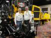 Giles Poulson (L), president of Faris Machinery, Commerce City, Colo., and Mark Pentz, Calvin Group Inc. of Windsor, Colo., discuss the properties of the Volvo P7170 wheel paver. 