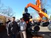 (L-R): Pete LaBerge (L), president of RD Olson Steel Fabrication and Construction Equipment, Kelso, Wash., and Randy Harris, president of Feenaughty Equipment, Portland, Ore., look over this Doosan DX 300LL-5 excavator.    