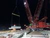 The MLC300 pulls out sections of the old Tappan Zee Bridge span at night, installs piles for reinforced concrete approach supports and reinstalls the spans. 