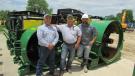 (L-R): Arturo and Robert Rubio of Qro Mex Construction Co., Granite Shoals, Texas, pose with Chad Pendley, national sales representative of U.S. Shoring & Equipment Co., Euless, Texas, and the 60/1.2M Barbco auger/boring machine (ABM). 
 