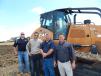 (L-R): Ryan Pluta and Mike Misner, Titan Machinery, Omaha and Lincoln, Neb., field marketers;  Ed Lahmann, Titan Rents account manager; and Barry Spencer, store manager,  talk about this Case 2050M dozer.
