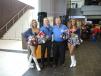 Patrick Maclean (L), Northland JCB sales representative and Steve O'Leary (R), president of NITCO, were happy to get a picture with two New England Patriot cheerleaders.
 
