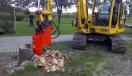 A boom-mounted hydraulic tree stump grinder is attached to a mini excavator to complete the removal of a large, tree stump in a yard space.
http://url.ie/11pvq 
