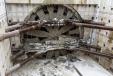 And there she is!: Bertha, the SR 99 tunneling machine, breaks into her disassembly pit. 