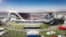 Artist rendering of the proposed stadium located in Hollywood Park in Los Angeles, Cal.