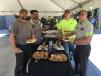 (L-R): Brian Murphy, Brad Caldwell, Braden McCarver and David Monroe, all of Hoopaugh Grading Company, enjoy a hearty lunch of pulled pork and chicken, coleslaw, baked beans and cookies. 
