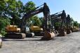 Volvo excavators are lined up and ready for new owners. 