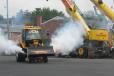 The JCB GT X-0010 Dragster punctuated the product demo with a blaze of fire and smoke.