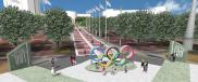 Plazas containing an Olympic Torch sculpture and Olympic Rings will stand at each end of the promenade, which is set to be complete by December 2017.