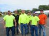 Chris Ingram (second from L), Roland Machinery Co., welcomes the Sangamo Construction Co. crew, including (L-R) Ron Johnson, Rusty Stewart, Kevin Reeves, Aaron Riester and John Jilg. 
