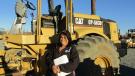 Emilia Castillo, owner of Castillo Plaster in Palmdale, Calif., was planning on purchasing a variety of different machinery. Castillo noticed this Cat vibratory padfoot compactor and paused to take a closer look.
 