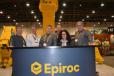 The Epiroc crew and their line of hydraulic attachments  (L-R) are  Dana Creekmore, vice president of sales; George O’Neill, district sales manager, west; Rich Elliott, product manager of hydraulic attachments; Shane Hovek, district sales manager, northeast; Moira Ploof, marketing communications specialist; and Tim Schutte, western regional sales manager.
 