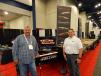 Holt Truck Center’s Neels Van Schalkwyk (L), on-highway truck and trailer sales, Houston, Texas, and Joel Gollihur, on-highway truck and trailer sales, Irving, Texas, visit the Felling booth. Van Schalkwyk said that Felling offers a good range of products and custom trailer requests and Gollihur said that Felling products are well built, fairly priced and meets their customers’ needs.
