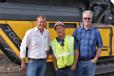 (L-R) are Alex Taubinger, managing director and vice president of sales of Rubble Master; Adam Reiff, owner of Associated Paving Contractors Inc., Warminster, Pa.; and Bill Barry, vice president and general manager, Groff Tractor of New Jersey. 