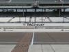 A number of guests sit at the famed finish line of the Indianapolis Motor Speedway.
