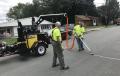 Mayor Tony Fuga (R), Jermyn Borough, and a road department member implement the borough’s new road preservation plan by sealing the first of many asphalt cracks on the borough’s roads. Using the Stepp Manufacturing crack sealer purchased from Stephenson Equipment’s Wilkes-Barre branch, they will be extending the life of the roads by many years. 