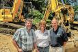 (L-R) Pine Bush Equipment (PBE) Sales Rep Jim Boniface visits with President Stacey Tompkins and Secretary Mark Tompkins of Tompkins Excavating. The company purchased its first equipment Boniface Jim and PBE in 1986. 