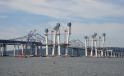 The Gov. Mario M. Cuomo Bridge, which sits right next to the old Tappan Zee Bridge, is a 3.1-mi. twin span cable-stayed bridge that has angled main towers, according to the Tappan Zee Constructors website.  