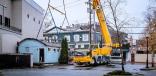 A Grove GMK5150L hoisting the Diner in Milford, Conn.
