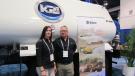 Meaghan Gamboa and Shane Foreman of Klein Products, Ontario, Calif., present the K400 trap tank. 