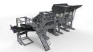 The module combines the JW55 jaw crusher, sloped hopper, Cedarapids 52x20 feeder and straight line conveyor on a galvanized steel structure. 