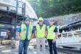 (L-R) are Aaron Fox, Powerscreen Crushing and Screening service manager; Hunter Kenny, quarry manager, Allen Company; and Alan Coalter, president of Powerscreen Crushing and Screening. 