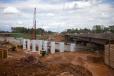 Crews build piers for the new Route 50 bridge over I-66.
(VDOT photo) 