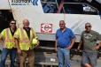 (L-R): Seamus Loftus, technical sales manager of Wirtgen America; Mark Brester, aggregate and production class equipment specialist of W. I. Clark; Bill Kirhoffer of S & S Asphalt Paving; and George Lescadre of JRD Properties. 