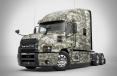The Mack Anthem utilized in the Workforce Heroes program features a camouflaged-style wrap. The Anthem model is driven across the country by professional truck drivers from the Share the Road program, visiting schools, career fairs and military bases.