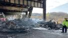Crews worked to remove accident debris following a Nov. 11 truck accident on the Brent Spence Bridge.

