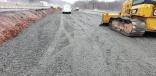 Crews build the temporary roadway in the I-78 median.