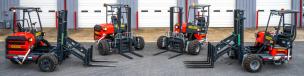 (L-R) are the 4-way Reach, 4-way Standard, Standard and Standard Reach truck-mounted forklifts.