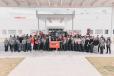 Jeff Stewart, president of Takeuchi-US, and Ralph Wabnitz, director of manufacturing for Takeuchi-US, joined employees at the South Carolina facility to celebrate the production milestone. 