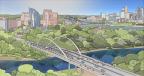 The Inclined Arch concept spans 340 ft. over the Licking River and features two inclined steel arches. 