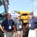 The Mecalac AS900tele is a telescopic swing loader that combines the advantages of a telescoping wheel loader and a swing loader. (L-R) are Quincy Sowder of Case Construction Equipment; Fred Mitchell of Wilson Equipment; and Peter Bigwood, of Mecalac North America.
(CEG photo) 