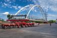 The new bridge, spanning U.S. 75/North Central Expressway in Dallas, fabricated at a site nearby, is 20-ft. wide. The overall width of the structure is 18-ft., 4-in. and the width between the pedestrian and rail and the bridge is 14 ft.
(Ragle Inc. photo) 