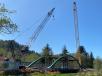 Debris containment platforms were set up to capture material. Crews used a Kobelco SK230 excavator, a Liebherr LR1250 crane and a Link-Belt 238 crane.(Golden State Bridge photo) 