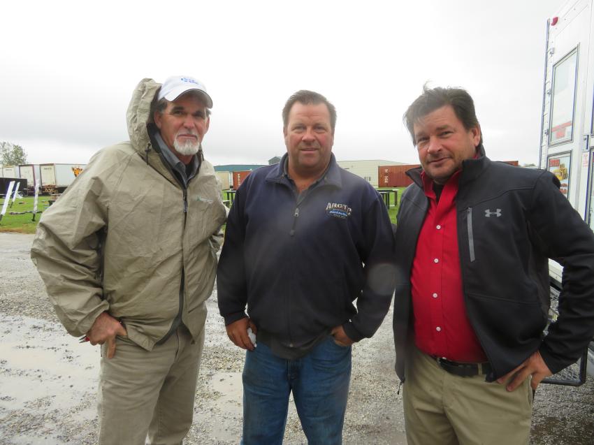 (L-R): Making sure everything is ready to go prior to the start of the sale in Frankfort, Ill., are Alex Lyon & Son’s Scott Moyer; John Starek, operations manager, arctic snow and ice control; and Chad Ketelsen, president, U.S. operations.
